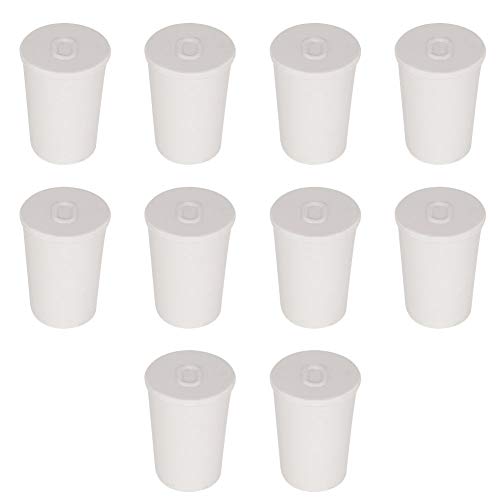 Labasics 10PK 0# Solid Rubber Stoppers - Size: 0.51" Bottle, 0.67" Top, 0.94" Length - White Tapered Lab Seal Rubber Stoppers - size: 0#