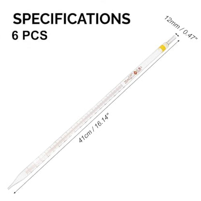 PATIKIL 20ml Glass Graduated Pipettes +/- 0.1ml, 6Pcs Coded Bands - size: 20ml