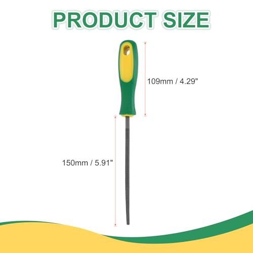 HARFINGTON 6" Round Medium Cut File Double Cut Teeth Medium Metal File High Carbon Steel T12 with Plastic Handle for Metal Wood Finishing Roughing, Grey/Yellow-Green - size: 6", style: Medium Cut