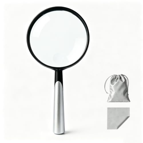 10X Handheld Magnifying Glass for Reading- 90mm Diameter, PMMA Lens, Lightweight ABS Frame, Reading Magnifier for Seniors,Suitable for Close Work Hobbies and Science - color: Black-silver