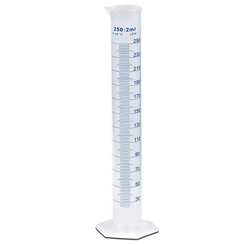 250ml Graduated Cylinder, Polypropylene, Printed Graduations, Karter Scientific 251P1 (Pack 100) - size: 250ML, style: Pack of 100