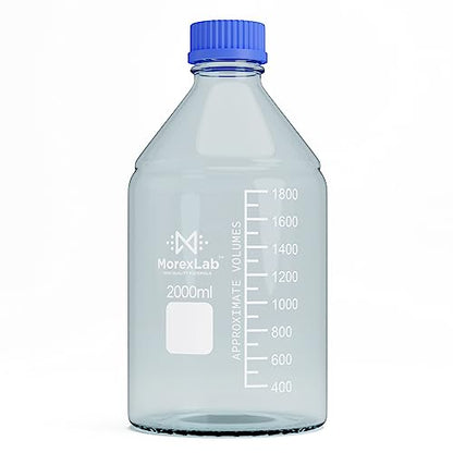 2000ML Storage Glass Bottles – 1pc Round Media Storage Bottle – Borosilicate Glass Bottles – Safe Probe Storage Glass Storage Bottles with GL45 Blue Screw Cap (2000ml - 1pc) - size: 67.6 Ounces