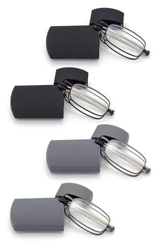 HIGHLIKE Hard Cases Folding Reading Glasses, Pocket Wallet Purse Compact Spring Hinge Readers, Transparent Clear Lens - color: C6, 2 Black 2 Gunmetal