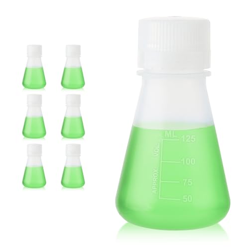 Utile Plastic Erlenmeyer Flask Set with Screw Caps, 6pcs of Vol.125ml Scientific Conical Flask Laboratory Flask,with Molded Graduations, 4023.0651.6 - size: 6 pcs of 125ml