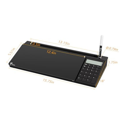 TOWON Glass Desk Whiteboard with Calculator 17x6 in, Desk Organizer, Black - color: Cal Black