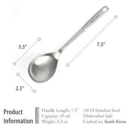 TECHEF ChefCore 304 Stainless Steel Cooking Spoon with Ergonomic Handle, One-Piece Unibody Design, Rustproof & Heat Resistant, 10.5" Serving Utensil – Made in Korea - size: Spoon