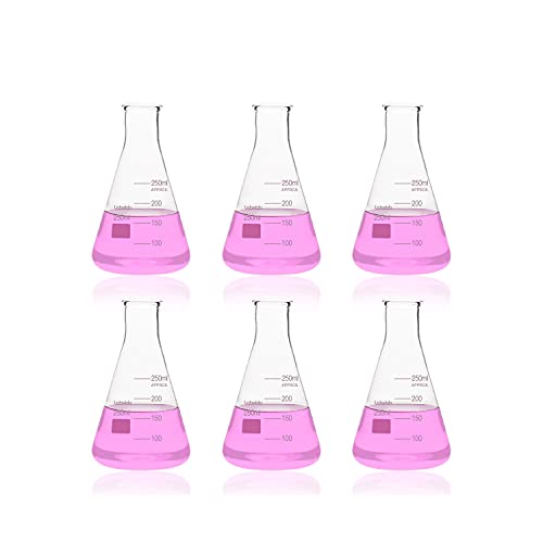 6pcs 250ml Narrow Mouth Glass Erlenmeyer Flasks, LVC006 - style: Vol. 250ml, Pack of 6