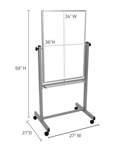 Luxor Mobile Dry Erase Double-Sided Magnetic Whiteboard with Aluminum Frame and Stand - 24"W x 36"H - size: 27"W x 59"H