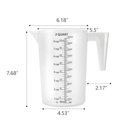 Plastic Measuring Cup with Handle, Pool Chemical Measuring Cup, Measuring Pitcher with Laser-Etched Markings for Liquid Mixing, Pouring, Lawn Care, Motor Oil, Lab Use (64 oz, 2000ml) - size: 64 fl oz