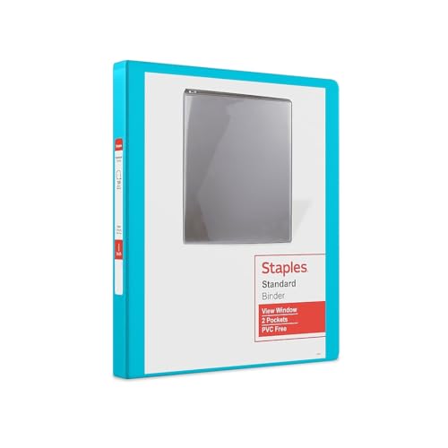 Staples Standard 0.5-Inch D-Ring View Binder, Teal, 100 Sheets - color: Teal, size: 0.5-Inch, style: 1 Pack