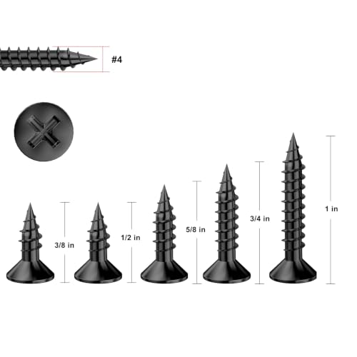Wensilon # 4X1 (460PCS) Flat Head Black Wood Screw 3X25, Quick Metal self Tapping Flat Head - color: Black, size: #4x1"