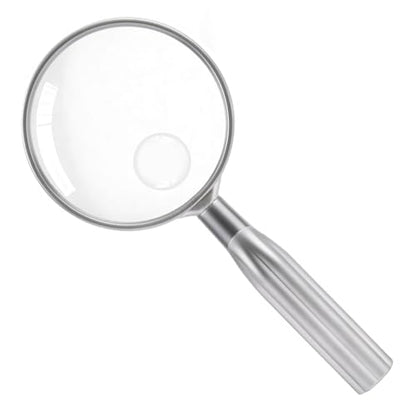 Lakei 10X Reading Magnifying Glass, 75mm Lens, Non-Slip Handle(Silver) - color: Silver, size: 75mm