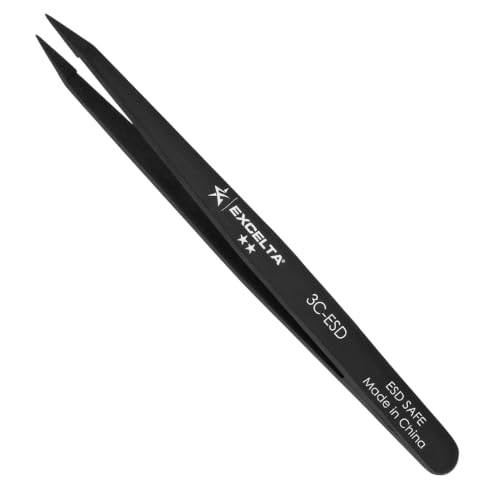 Excelta Plastic ESD Tweezers, Straight Very Fine Point, Anti-Static
