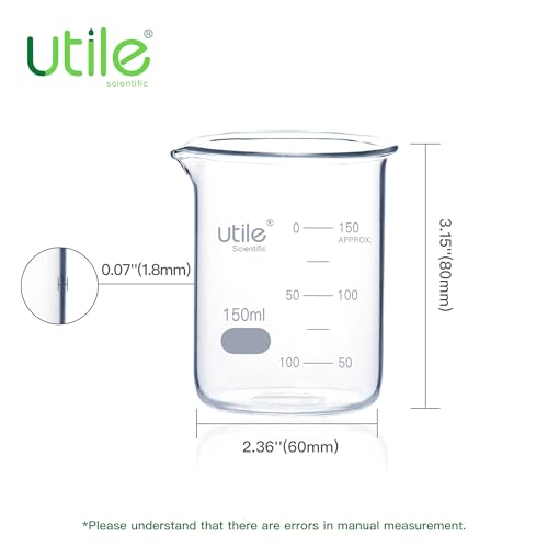 Utile 10 Pcs Glass Beaker Set, Vol.150ml, Glass Beaker with Double Scale Printed Graduation, 4000.0150.10-X - style: 10 pcs of 150ml