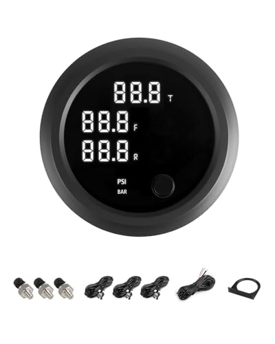 Three Display Air Pressure Gauge 232PSI LED Digital Air Ride Air Bag Suspension Press Meter 12V/24V Kit with 1/8 NPT Electrical Pressure Sensor for Air Ride Suspension Systems 2-1/16" 52mm - color: White, size: Three-Display