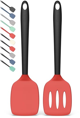 Coukre 2 Pack Silicone Spatula Set,High Heat Resistant, BPA-Free - color: RedBlack