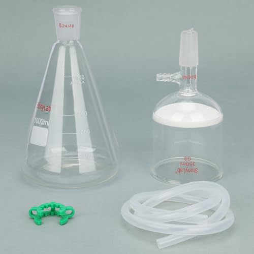 stonylab Buchner Funnel & Flask Set, 350 ml Glass Funnel with 1L Erlenmeyer Flask and Silicone Tubing for Lab Use