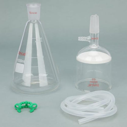 stonylab Buchner Funnel & Flask Set, 350 ml Glass Funnel with 1L Erlenmeyer Flask and Silicone Tubing for Lab Use