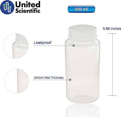 United Scientific™ Polypropylene Sample Bottles with Lids, 500ml, 144-Pack - size: 16 oz (Pack of 144)