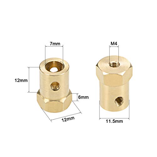 uxcell Hex Coupler 7mm Bore Motor Hex Brass Shaft Coupling Connector for Car Wheels Tires Shaft Motor 4pcs - size: 7mm