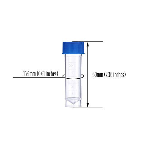 36PCS Cryo Tubes 5ml, Plastic Small vials with Screw caps Sample Tubes,PP Material ，with Silica Gel Gasket，Free from DNase, RNase, Human DNA - size: 5ml 36PCS