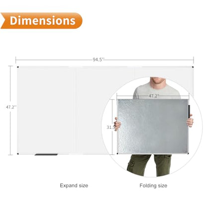 VIZ-PRO Large Magnetic Whiteboard, 96 x 48 Inches, Foldable Dry Erase Board - size: 95"W x 47"H