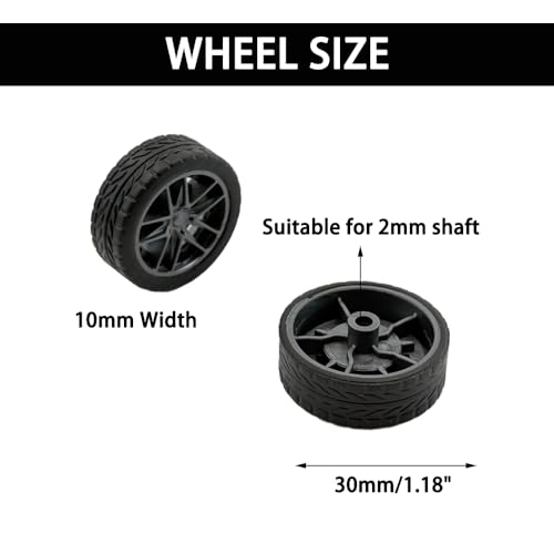 10PCS Toy Wheel Model Car Wheel with 5PCS Round Rod Shaft Axles for DIY Model Toy RC Car Truck Robot Building Project (2x30mm) - style: 2x30mm