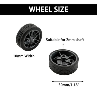 10PCS Toy Wheel Model Car Wheel with 5PCS Round Rod Shaft Axles for DIY Model Toy RC Car Truck Robot Building Project (2x30mm) - style: 2x30mm