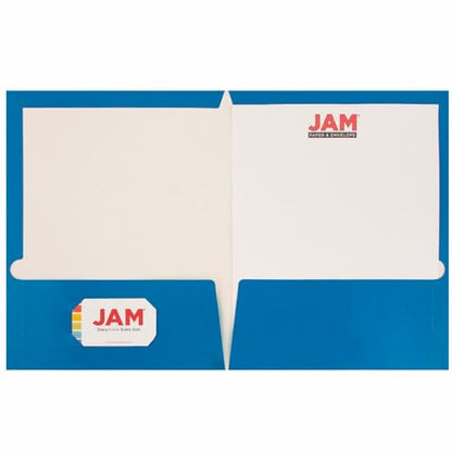 JAM PAPER Laminated Two Pocket Glossy Folders - Blue - 3/Pack - color: Blue, size: Pack of 3 Folders