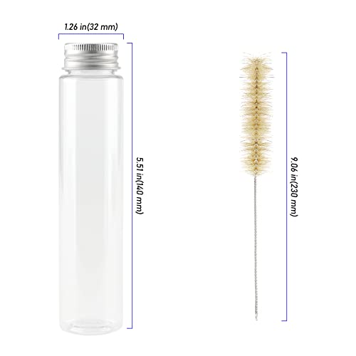 40 PCS 110ml Clear Plastic Test Tubes with Screw Caps, 140 x 32mm Flat Test Tubes, Plastic Storage Tubes for Bath Salt and Candy Storage, Science Party Favors