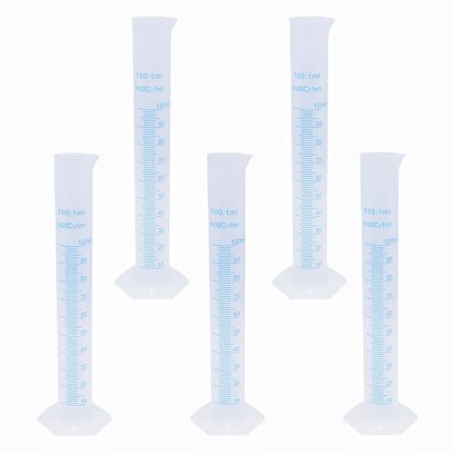 5 Pcs 100ml Plastic Measuring Cylinder, Transparent 2-Sided Graduated Cylinders Lab Supplies Laboratory Tools