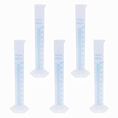 5 Pcs 100ml Plastic Measuring Cylinder, Transparent 2-Sided Graduated Cylinders Lab Supplies Laboratory Tools