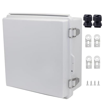 IP67 Waterproof Junction Box, ABS Plastic Electrical Enclosure with Stainless Steel Latch, Hinged Cover Electric Box with Mounting Plate, Wall Brackets & Cable Glands 210x210x100 - color: Grey, size: 8.3"x8.3"x3.9" Standard
