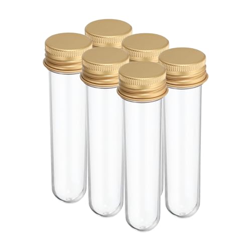 PATIKIL 30ml Plastic Test Tubes with Screw Caps, 6Pcs 109x24mm Tubes for Scientific Party Decoration Candy Bead Storage Bath Salt Lab Use, Gold Tone - color: Gold Tone, size: 30ml