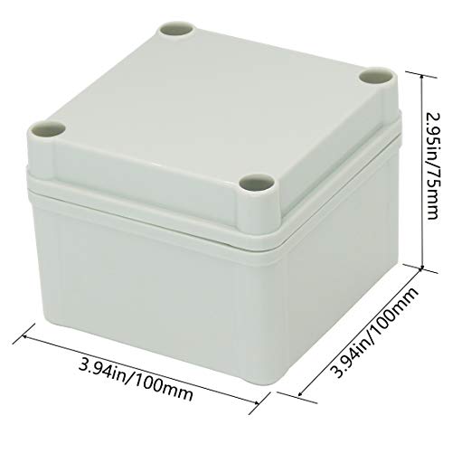 Zulkit Junction Box ABS Plastic Dustproof Waterproof IP67 Junction Boxes Universal Electrical Project Enclosure DIY Electronic Project Box Grey 3.94 x 3.94 x 2.95 inch (100 x 100 x 75 mm) - size: 3.94" x 3.94" x 2.95"