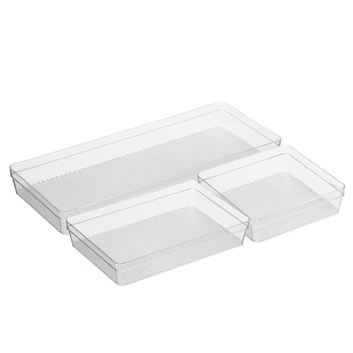 Oggi Set of 3 Clear Drawer Organizers - (1) 6x6.25, (1) 6.25x9.25, (1) 6.25x15.75 - Ideal for Organizing Kitchen Drawers, Office, Desk, Silverware, Kitchen Utensils, Cosmetics and Bathrooms - size: Set of 3