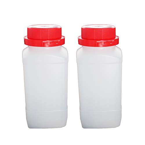 Othmro 2pcs Plastic Lab Chemical Reagent Bottles, 1000ml/34oz Wide Mouth Liquid/Solid Square Sample Storage Container Sealing Bottles with Anti-Theft Cap Red - color: 2Pcs 33oz Red