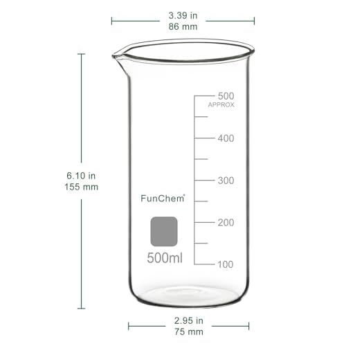 FunChem Borosilicate Glass Beaker, 1-Pack Graduated Tall Beaker with Pouring Spout, 500 ml - size: 500 ml