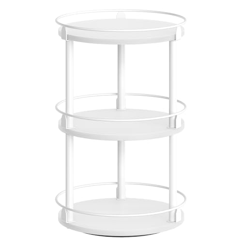 YATINEY Lazy Susan Organizer, Rotating Spice Rack, 3 Tier Spice Turntable Organizer, Industrial Turntable Spice Holder, for Kitchen Countertop and Cabinet, Compact and Versatile, White SR23WW - color: White, size: 10.2"L x 10.2"W x 18"H