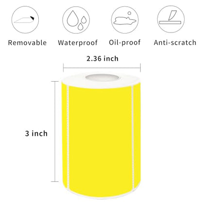 2×3 Inch Yellow Removable Thermal Labels,Waterproof Thermal Label Stickers,300 Sheets per Roll with Perforated Lines - color: Yellow, size: 2×3 inch