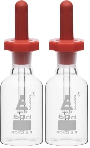 EISCO Dropping Bottle, 60ml (2oz) - Borosilicate 3.3 Glass - Eye Dropper Pipette and Dust Proof Rubber Bulb - Octagonal, Non-Screw Top (Pack of 2) - size: 2 Ounces (Pack of 2)