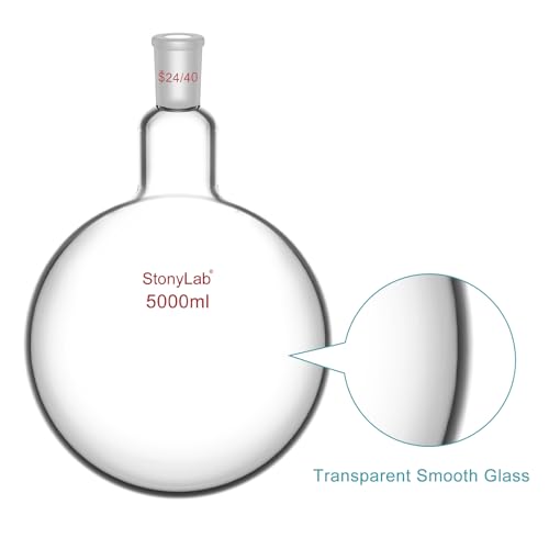 StonyLab Glass Single Neck One Neck Round Bottom Flask RBF, with 24/40 Standard Taper Outer Joint (5000ml) - size: 5000 ml
