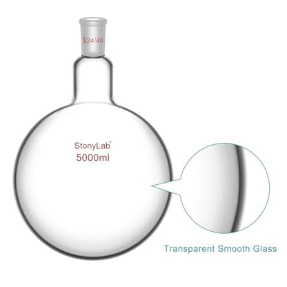 StonyLab Glass Single Neck One Neck Round Bottom Flask RBF, with 24/40 Standard Taper Outer Joint (5000ml) - size: 5000 ml