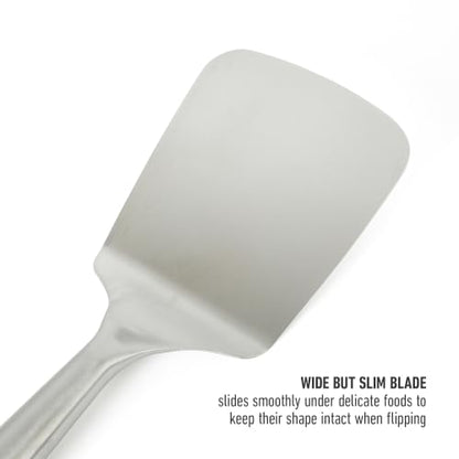 Calphalon Edge Solid Turner, Cooking Spatula, Kitchen Spatula, Stainless Steel Turner with Silicone Heat Resistance Handle, Nonstick-Safe Spatula with Ergonomic Handle (Taupe) - color: Taupe I, size: Turner