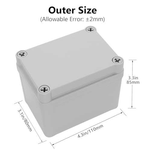 LeMotech Junction Box IP67 Waterproof Dustproof ABS Plastic Project Box for Electrical Outdoor Enclosure Gray 4.3 x 3.1 x 3.3 inch (110 x 80 x 85 mm) - size: 4.3" x 3.1" x 3.3" (1pc)