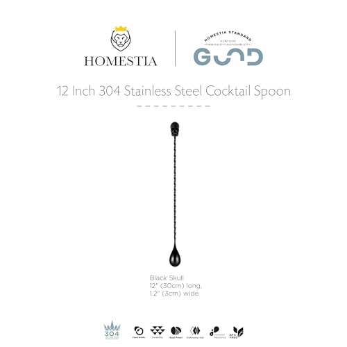Homestia 12'' Gothic Skull Bar Spoon, Cocktail Mixing Spoon for Bartending - color: Skull 12" + Black