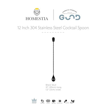 Homestia 12'' Gothic Skull Bar Spoon, Cocktail Mixing Spoon for Bartending - color: Skull 12" + Black