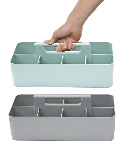 Portable Caddy - Stackable Plastic Organizer with Handle | Desk, Makeup, Dorm, Classroom Art Organizer (Made In Usa) (Mint/Orion Gray) - color: Mint / Orion Gray