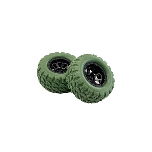 10PCS Toy Wheel Model Car Rubber Tire Wheel with 5PCS Shaft Round Rod Axles for RC Car Truck Robot DIY Model Building Parts (2x33mm Green) - style: 2x33mm Green