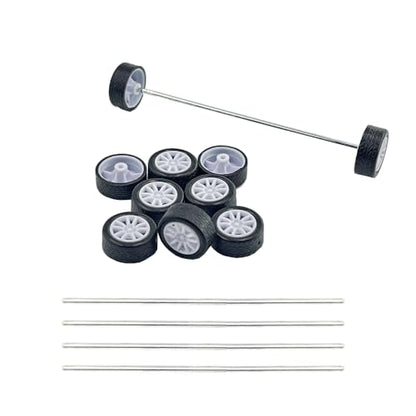 10PCS Toy Car Wheels 18mm Rubber Tire with 5PCS Shaft Round Axles for for DIY Model Toy RC Car Accessories Parts (2X18MM) - style: 2X18MM